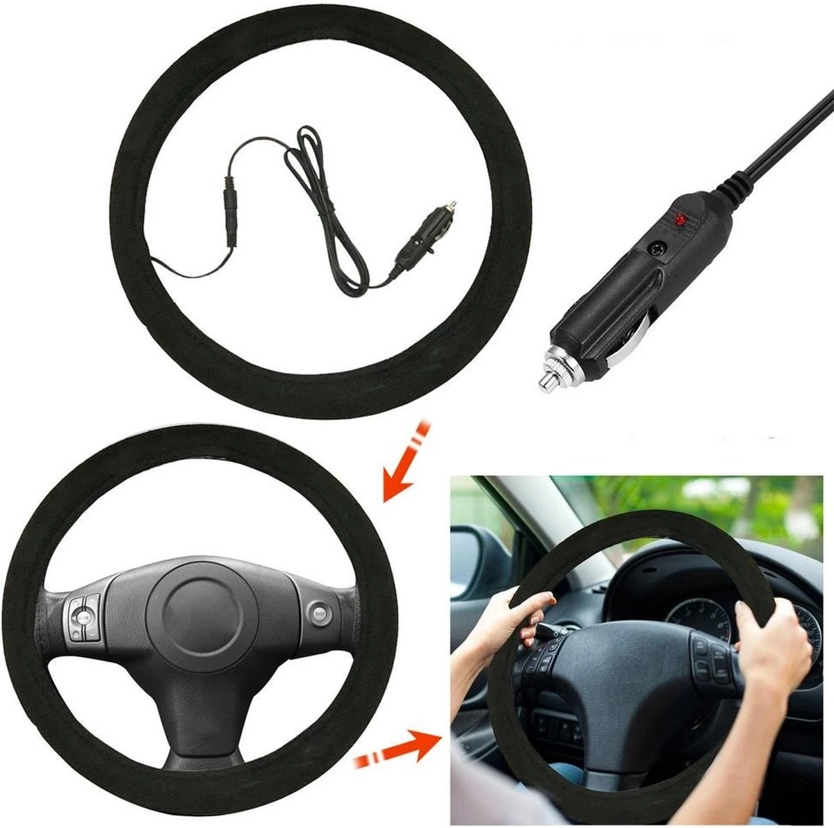 Merkloos Supera® Stuurverwarming Auto - Stuurverwarming Stuurhoes - Hoes Voor Autostuur - Steering Wheel Cover Heated - Verwarmde Stuurhoes 12V - Zwart 5 Merkloos Supera® Stuurverwarming Auto - Stuurverwarming Stuurhoes - Hoes Voor Autostuur - Steering Wheel Cover Heated - Verwarmde Stuurhoes 12V - Zwart - Afbeelding 3