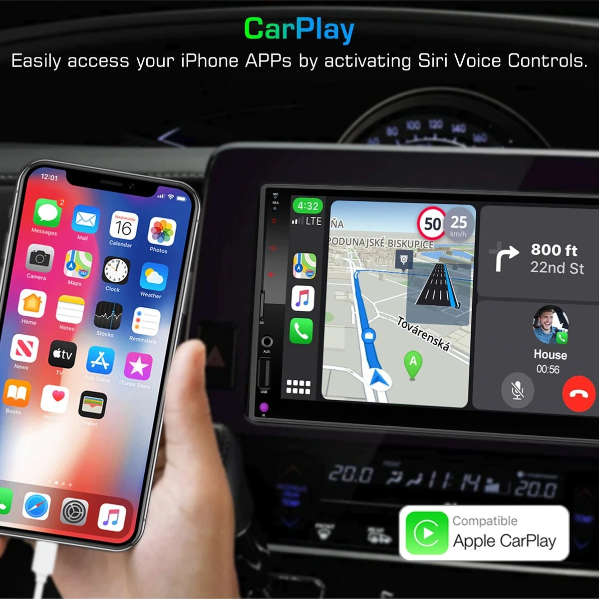 2 Din Autoradio Apple CarPlay | Android Auto 5 2 Din Autoradio Apple CarPlay | Android Auto - Afbeelding 3