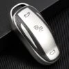 Merkloos TPU Sleutelcover - Tesla - Sleutelhoesje Voor Tesla Model 3 / Model S / Model Y - Zilvergrijs En Zwart Leer - Flexibele Sleutel Cover - Zacht Hoesje - Auto Accessoires