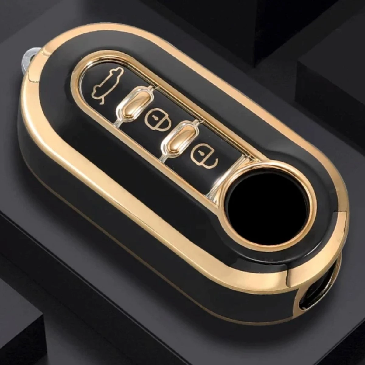 Merkloos Zachte TPU Sleutelcover - Zwart Goud Metallic - Sleutelhoesje Voor Fiat 500 / 500L / 500X / 500C / Panda / Punto / Stilo - Sleutel Hoesje Cover - Fiat Auto Accessoires 3 Merkloos Zachte TPU Sleutelcover - Zwart Goud Metallic - Sleutelhoesje Voor Fiat 500 / 500L / 500X / 500C / Panda / Punto / Stilo - Sleutel Hoesje Cover - Fiat Auto Accessoires