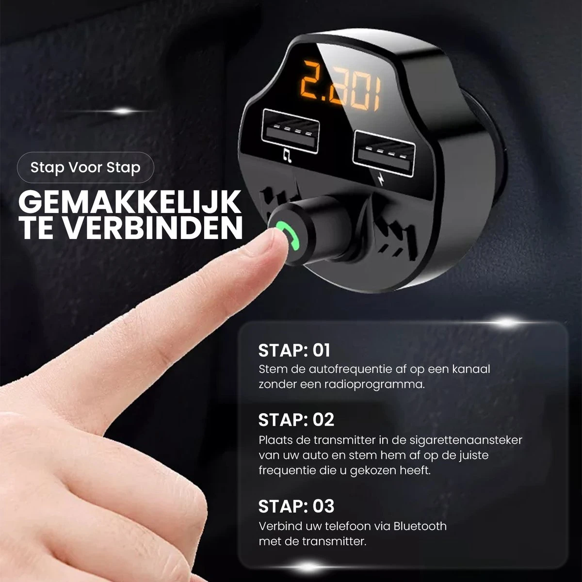 Apeiron Auto FM Transmitter - Bluetooth - Handsfree Bellen - USB - Carkit - Audio Receiver - Oplaadfunctie - Auto Accessoires 7 Apeiron Auto FM Transmitter - Bluetooth - Handsfree Bellen - USB - Carkit - Audio Receiver - Oplaadfunctie - Auto Accessoires - Afbeelding 5