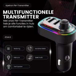 Apeiron FM Transmitter - Bluetooth - Autolader - Draadloze Carkit - RGB Light - 2x Fastcharger USB Poort - USB-C Poort - Handsfree Bellen - Voor Alle Telefoons - FM Transmitter Auto - Bluetooth 5.0 -Auto-Onderdelenwinkel 1200x1200 1311