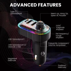 Apeiron FM Transmitter - Bluetooth - Autolader - Draadloze Carkit - RGB Light - 2x Fastcharger USB Poort - USB-C Poort - Handsfree Bellen - Voor Alle Telefoons - FM Transmitter Auto - Bluetooth 5.0 -Auto-Onderdelenwinkel 1200x1200 1312