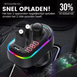 Apeiron FM Transmitter - Bluetooth - Autolader - Draadloze Carkit - RGB Light - 2x Fastcharger USB Poort - USB-C Poort - Handsfree Bellen - Voor Alle Telefoons - FM Transmitter Auto - Bluetooth 5.0 -Auto-Onderdelenwinkel 1200x1200 1313