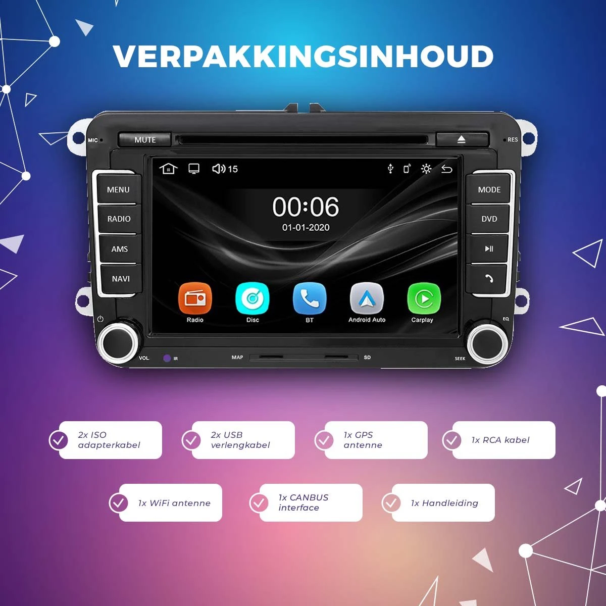 Autoradio Met Bluetooth & Achteruitrijcamera - Auto Navigatie Voor Volkswagen Seat & Skoda - Apple Carplay & Android Auto - Navigatiesysteem Met FM Radio 8 Autoradio Met Bluetooth & Achteruitrijcamera - Auto Navigatie Voor Volkswagen Seat & Skoda - Apple Carplay & Android Auto - Navigatiesysteem Met FM Radio - Afbeelding 6