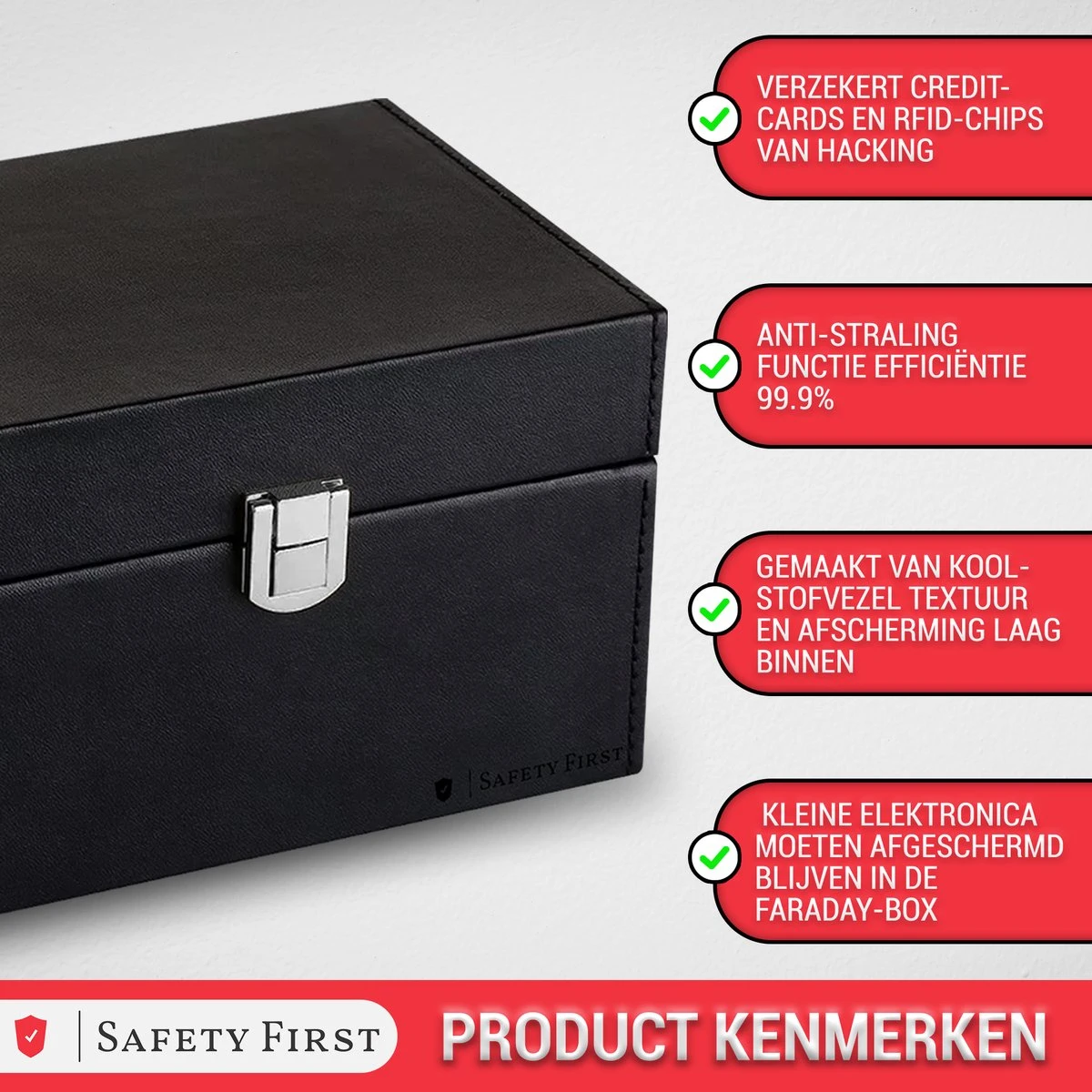 Safety First Faraday Box – RFID Box - RFID Antidiefstal – Autosleutel Case - Incl. 2 RFID Pasjeshouder 5 Safety First Faraday Box – RFID Box - RFID Antidiefstal – Autosleutel Case - Incl. 2 RFID Pasjeshouder - Afbeelding 3