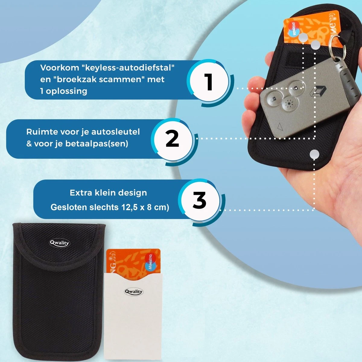 Faraday Kooi Hoesje (2 PACK) + 2X RFID Kaarthouders - Autosleutel RFID Antidiefstal - Keyless Entry Go Sleutel Etui - Qwality4u 4 Faraday Kooi Hoesje (2 PACK) + 2X RFID Kaarthouders - Autosleutel RFID Antidiefstal - Keyless Entry Go Sleutel Etui - Qwality4u - Afbeelding 2