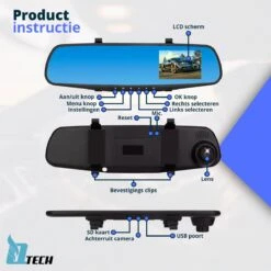 Qtech Dual Dashcam Voor Auto - Voor En Achter Camera - Spiegel - Full HD - 32GB - G Sensor - Bewegingsdetectie En Parkeerstand - Nederlandse Handleiding -Auto-Onderdelenwinkel 1200x1200 742