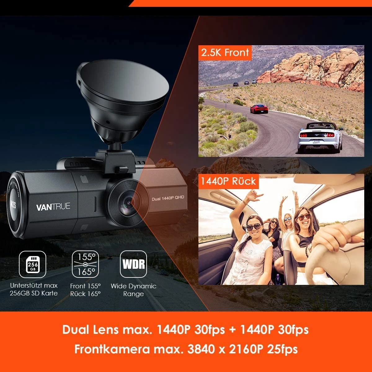 VANTRUE N2S 4K GPS Dashcam Dual Lens Camera 1440P+1440P Infrared Cut Night Vision, Car Camera For Front Or Rear, 24 Hour Parking Monitoring, 3840 X 2160P Front, 2 Inch 320° Super Capacitor With G Sensor, Max. 256 GB 6 VANTRUE N2S 4K GPS Dashcam Dual Lens Camera 1440P+1440P Infrared Cut Night Vision, Car Camera For Front Or Rear, 24 Hour Parking Monitoring, 3840 X 2160P Front, 2 Inch 320° Super Capacitor With G Sensor, Max. 256 GB - Afbeelding 4