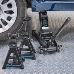 Datona® Autokrik Laag Model 2,5 Ton + Assteunen 3 Ton - Mat Zwart