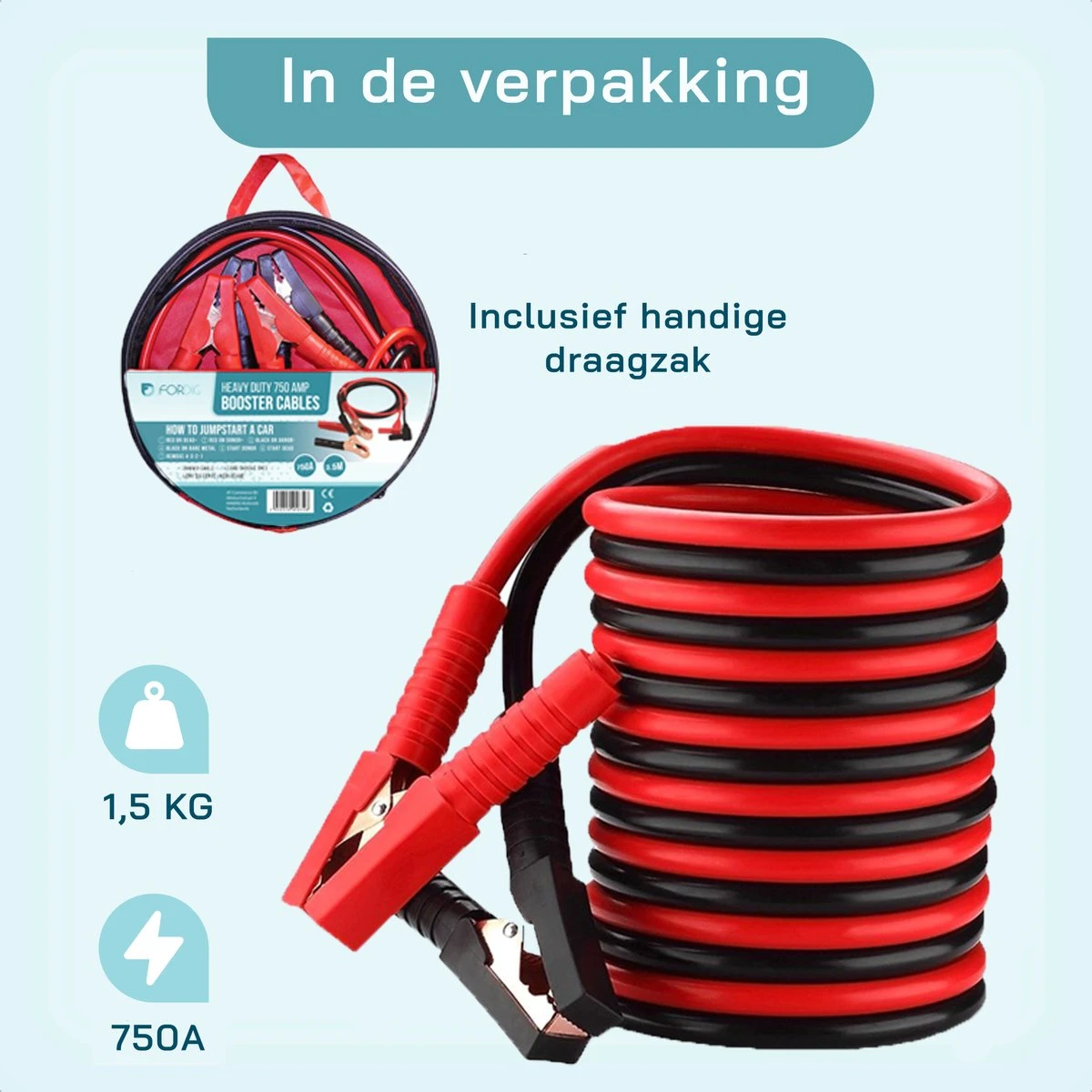 ForDig Startkabels 25 Mm2 / 3.5M / 750A - Incl. Opbergtas - Geschikt Voor Auto / Bus / Tractor / Vrachtwagen / Boot - Start Kabels Met Geïsoleerde Handgrepen - Starthulp Kabel 9 ForDig Startkabels 25 Mm2 / 3.5M / 750A - Incl. Opbergtas - Geschikt Voor Auto / Bus / Tractor / Vrachtwagen / Boot - Start Kabels Met Geïsoleerde Handgrepen - Starthulp Kabel - Afbeelding 7