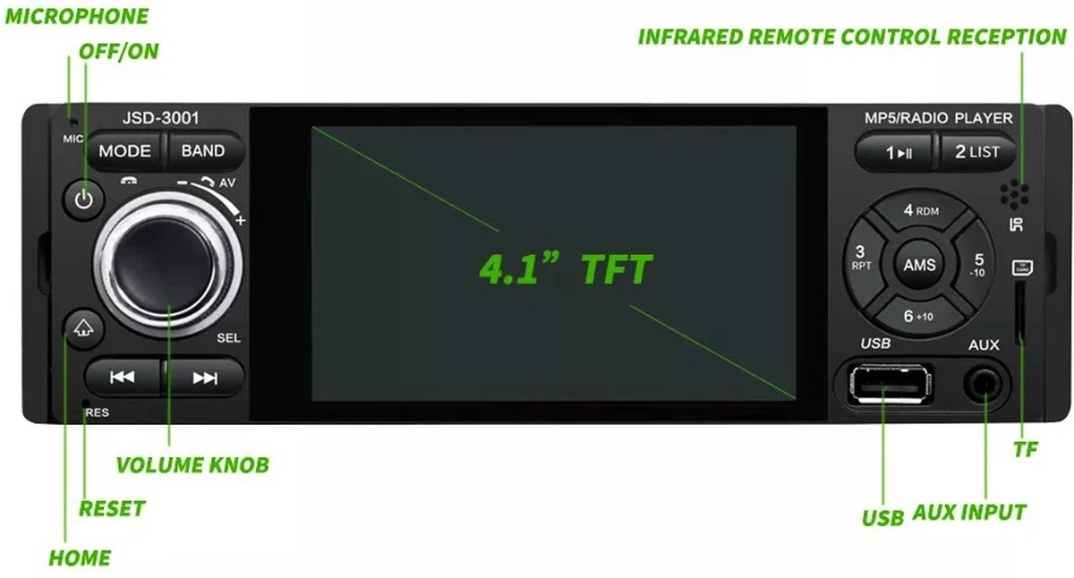 1-Din Autoradio Met Scherm | Bluetooth & USB 7 1-Din Autoradio Met Scherm | Bluetooth & USB - Afbeelding 5