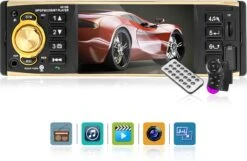 TechU™ Autoradio T92 – 1 Din Met Afstandsbediening & Stuurwielbediening – Goud Zwart – Bluetooth – AUX – USB – SD – FM Radio – Handsfree Bellen – Ingang Achteruitrijcamera