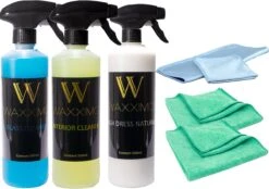 Waxximo COMBIDEAL Interieur Reiniging Set + 2 Microvezeldoeken + 2 Glasdoeken - Interieur Reiniger Auto - Bekleding Reinigen - Vlekken Verwijderraar - Cockpitspray Mat - Glas Reiniger - Dashboard Schoonmaken