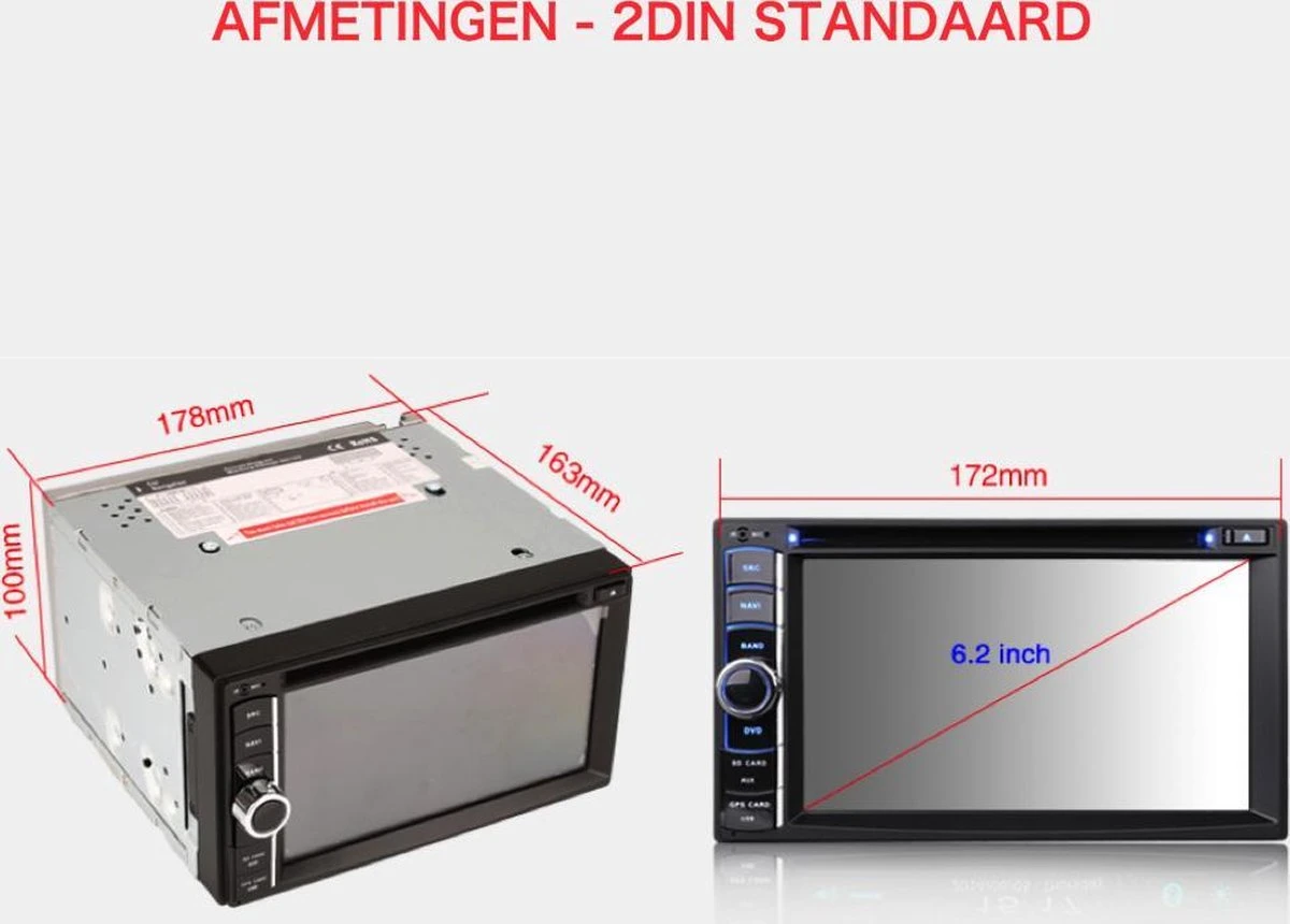 2-DIN Autoradio | 6.2 Inch HD Scherm | Dubbel Din | Bluetooth | EU Navigatie | Handsfree Bellen 9 2-DIN Autoradio | 6.2 Inch HD Scherm | Dubbel Din | Bluetooth | EU Navigatie | Handsfree Bellen - Afbeelding 7