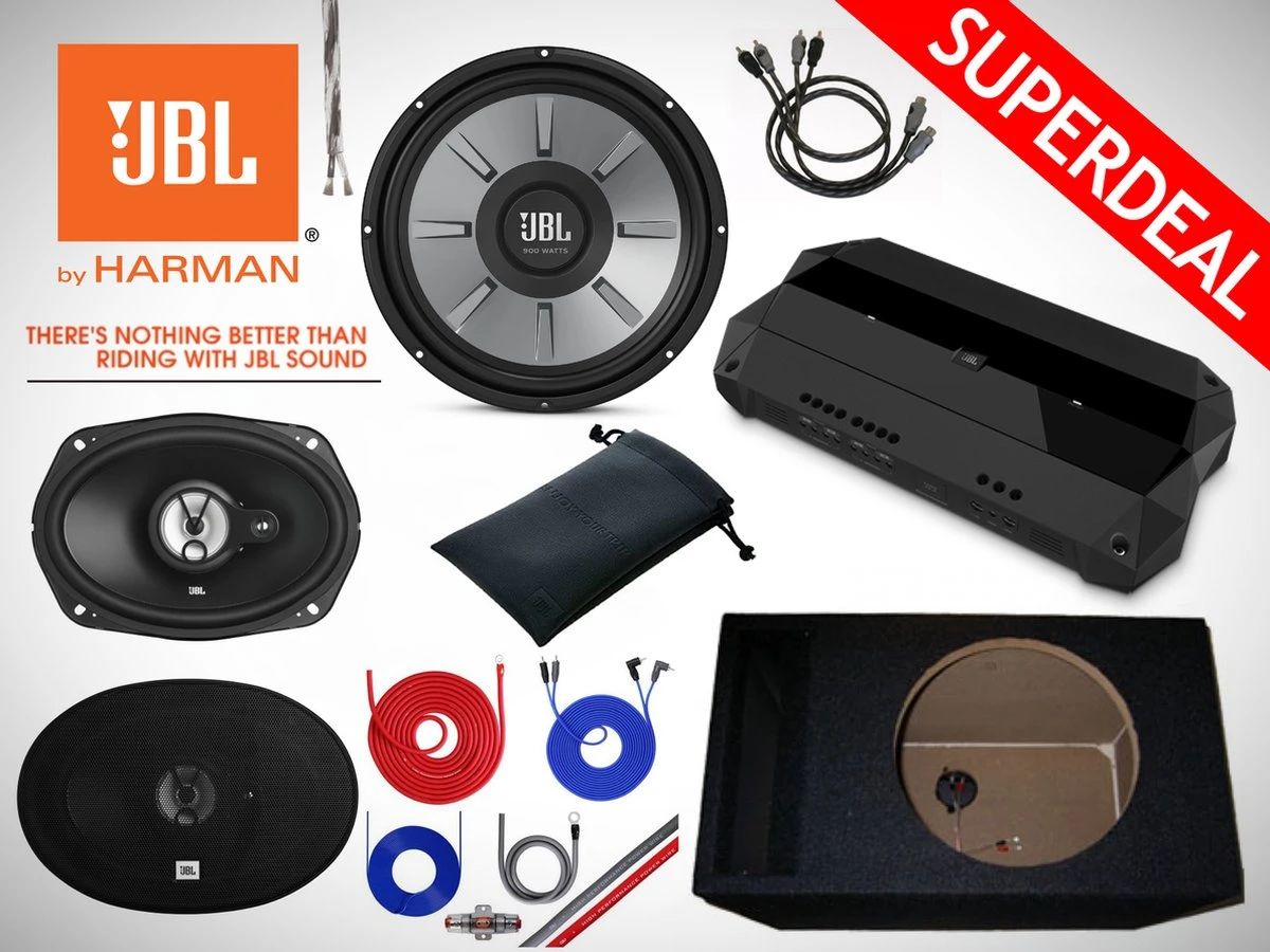 900W JBL Subwoofer + Versterker + Speakers + Kabels & Extras 3 900W JBL Subwoofer + Versterker + Speakers + Kabels & Extras