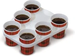 Merkloos Dienblad - Bekerhouder - Biertray - Bierblad - Draagtray - Rechthoek - Kunststof - Festival - Evenement - 6 Bekers - Wit