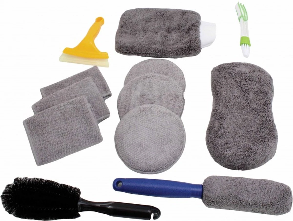 SATRA Autowas Set 12 Delig Autowasborstel, Velgenborstel, Spons, Washandschoen, Droogdoek 4 SATRA Autowas Set 12 Delig Autowasborstel, Velgenborstel, Spons, Washandschoen, Droogdoek - Afbeelding 2