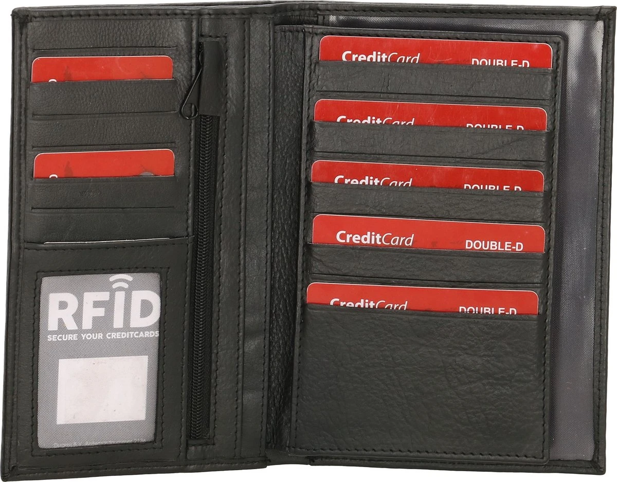 Double-D - Leren Etui Voor Paspoort Autopapieren En Pasjes RFID - Unisex - Zwart 6 Double-D - Leren Etui Voor Paspoort Autopapieren En Pasjes RFID - Unisex - Zwart - Afbeelding 4