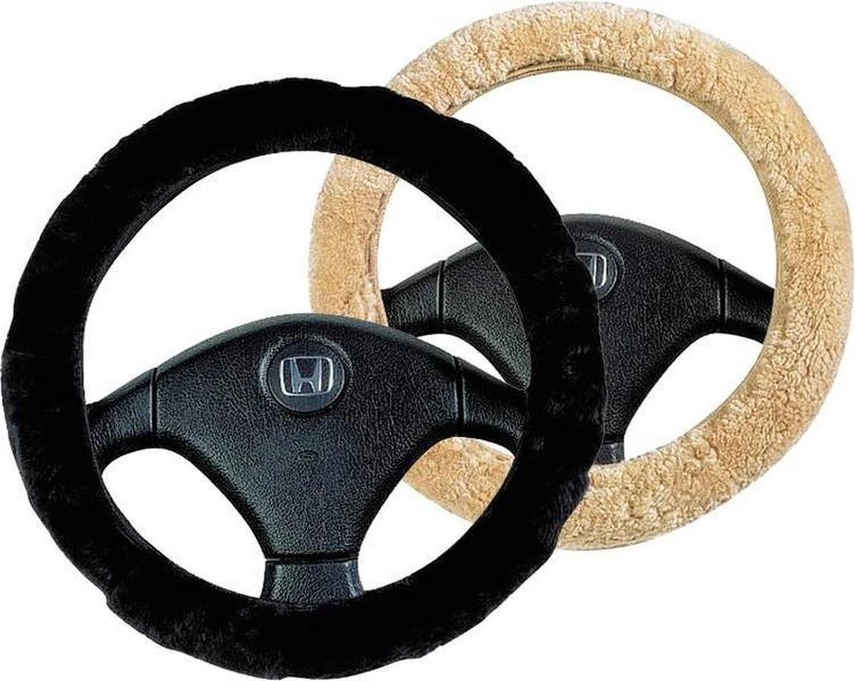Merkloos Stuurwielhoes Lamsvel, Antraciet 4 Merkloos Stuurwielhoes Lamsvel, Antraciet - Afbeelding 2