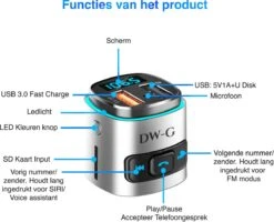 DW-G Bluetooth FM Transmitter - Auto Lader - Carkit - Handsfree - MP3 - USB - SD Kaart - Snel Lader - Bluetooth Audio Receiver -Auto-Onderdelenwinkel 1200x973 1