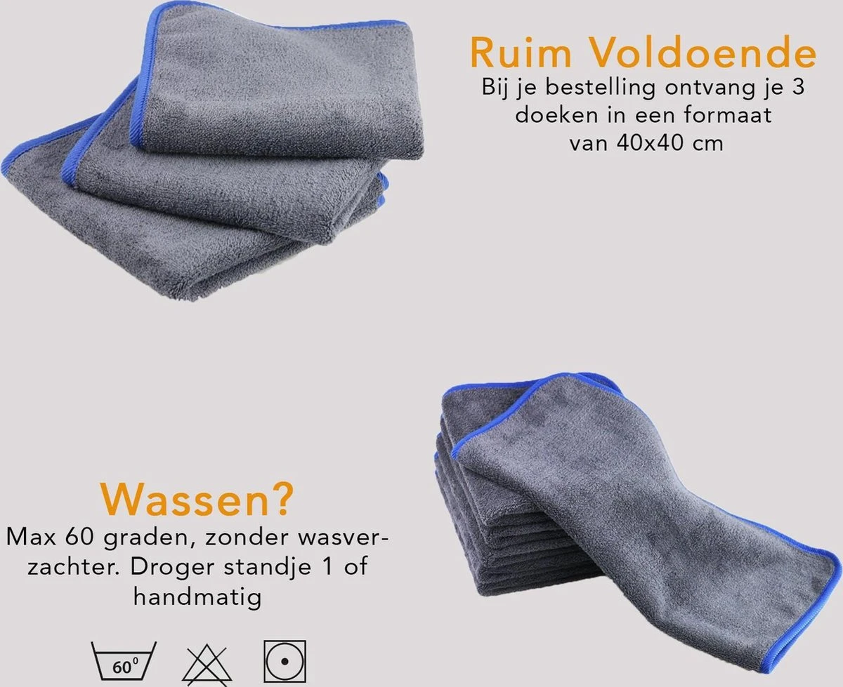 ForDig 1100 GSM Microvezeldoeken (3 Stuks) – Anti Kras – Super Absorberend - Auto Droogdoek – Microvezel Droogdoek – Watermagneet – 40 X 40 Cm 8 ForDig 1100 GSM Microvezeldoeken (3 Stuks) – Anti Kras – Super Absorberend - Auto Droogdoek – Microvezel Droogdoek – Watermagneet – 40 X 40 Cm - Afbeelding 6