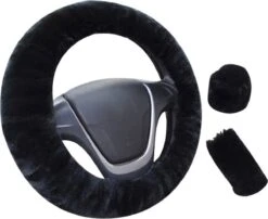 Kasey Products - Zachte Pluche Stuurhoes - Stuurhoes Auto - Stuurhoes Set - Zwart
