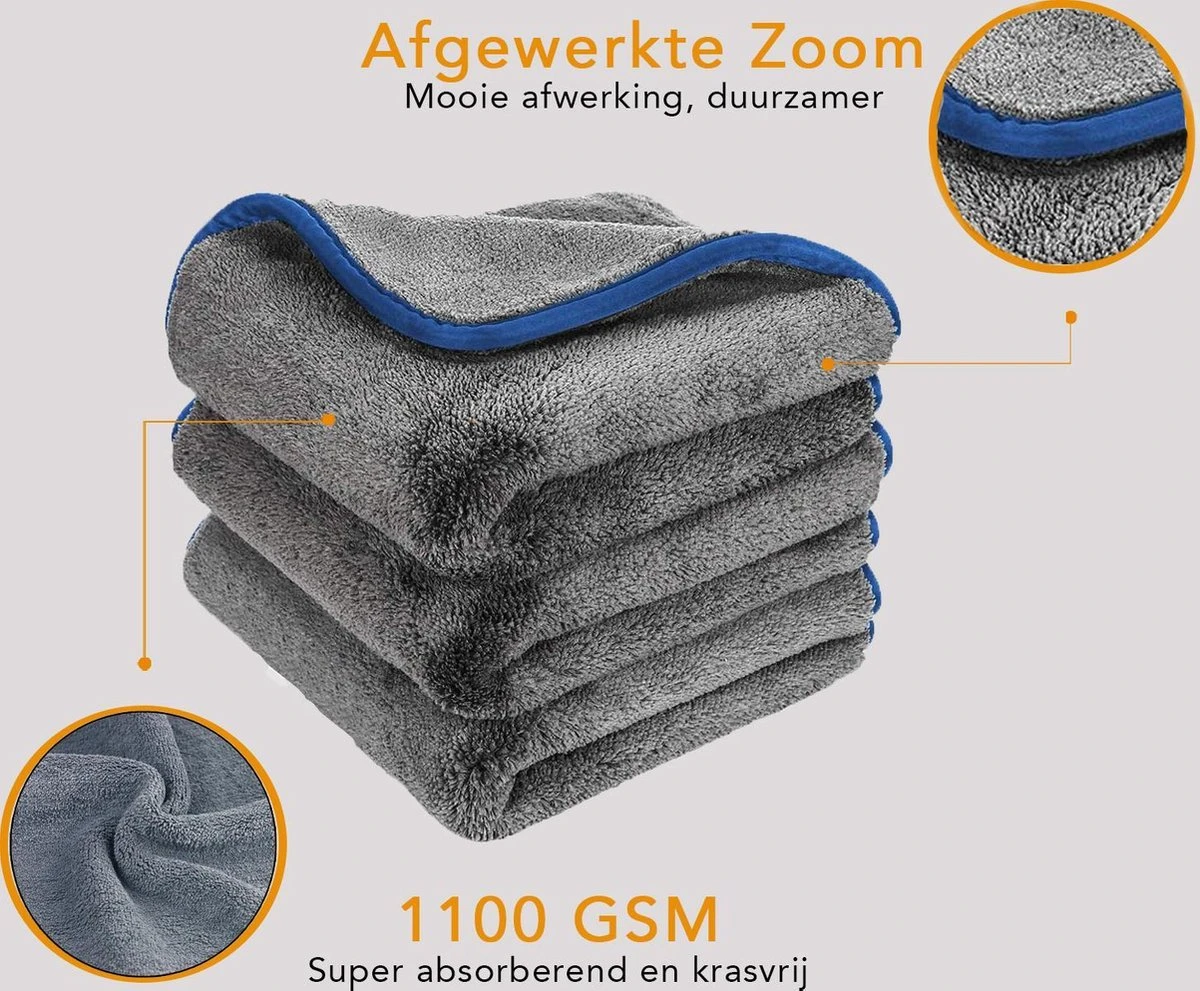 ForDig 1100 GSM Microvezeldoeken (3 Stuks) – Anti Kras – Super Absorberend - Auto Droogdoek – Microvezel Droogdoek – Watermagneet – 40 X 40 Cm 4 ForDig 1100 GSM Microvezeldoeken (3 Stuks) – Anti Kras – Super Absorberend - Auto Droogdoek – Microvezel Droogdoek – Watermagneet – 40 X 40 Cm - Afbeelding 2