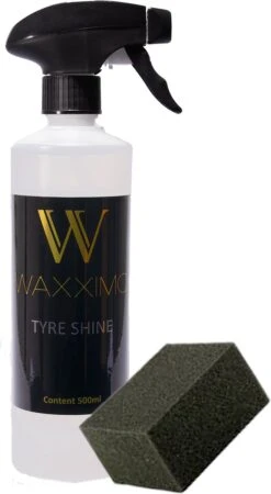 Waxximo Tyre Shine Inclusief Gratis Vinly Spons - Bandenglans - Bandenzwart - Tyre Shine - Banden Spray - Bumperglans - Verweert Kunststof Weer Diep Zwart