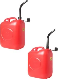 Merkloos 2x Stuks Jerrycans/benzinetanks 20 Liter Rood - Voor Diesel En Benzine - Brandstof Jerrycan/benzinetank