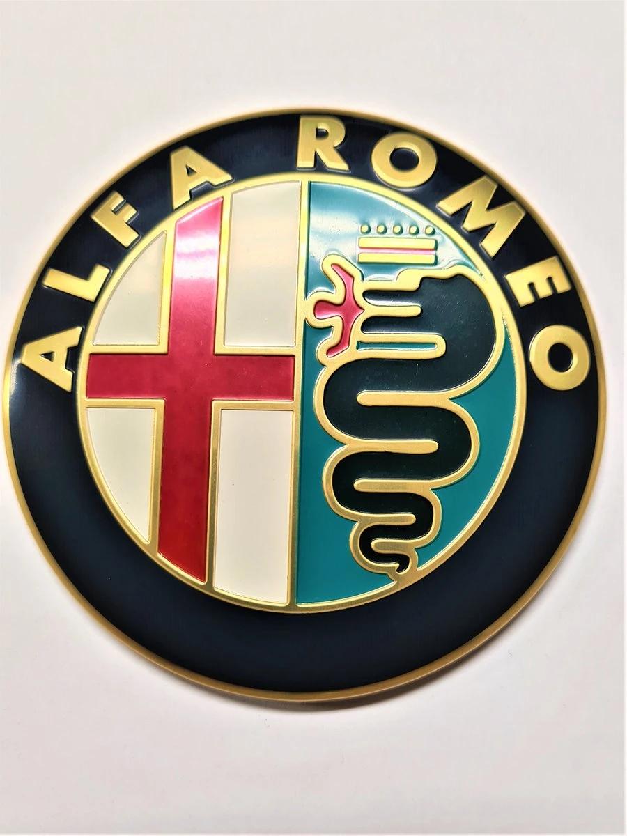 Merkloos Alfa Romeo Embleem Logo 74 MM Goud 3 Merkloos Alfa Romeo Embleem Logo 74 MM Goud