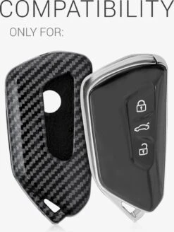 Kwmobile Autosleutelhoes Voor VW Golf 8 3-knops Autosleutel - Hardcover Beschermhoes - Carbon Design - Zwart -Auto-Onderdelenwinkel 905x1200