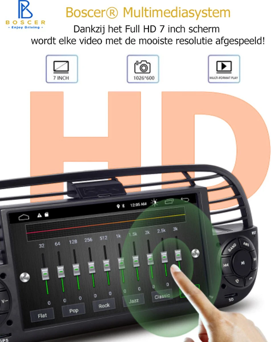 Boscer® Autoradio Fiat 500 2007-2015 - Apple Carplay & Android Auto - Android 11 - 7'' Navigatiesysteem - Zwart - Achteruitrijcamera 4 Boscer® Autoradio Fiat 500 2007-2015 - Apple Carplay & Android Auto - Android 11 - 7'' Navigatiesysteem - Zwart - Achteruitrijcamera - Afbeelding 2