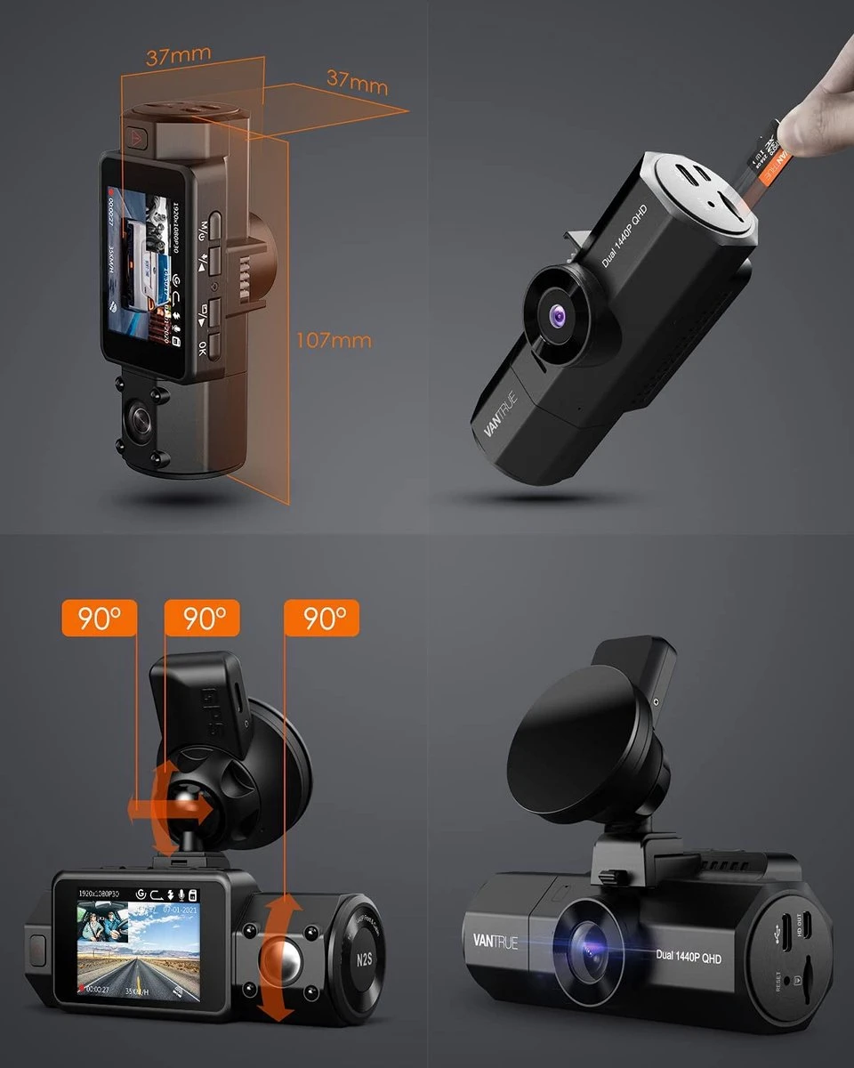 VANTRUE N2S 4K GPS Dashcam Dual Lens Camera 1440P+1440P Infrared Cut Night Vision, Car Camera For Front Or Rear, 24 Hour Parking Monitoring, 3840 X 2160P Front, 2 Inch 320° Super Capacitor With G Sensor, Max. 256 GB 5 VANTRUE N2S 4K GPS Dashcam Dual Lens Camera 1440P+1440P Infrared Cut Night Vision, Car Camera For Front Or Rear, 24 Hour Parking Monitoring, 3840 X 2160P Front, 2 Inch 320° Super Capacitor With G Sensor, Max. 256 GB - Afbeelding 3